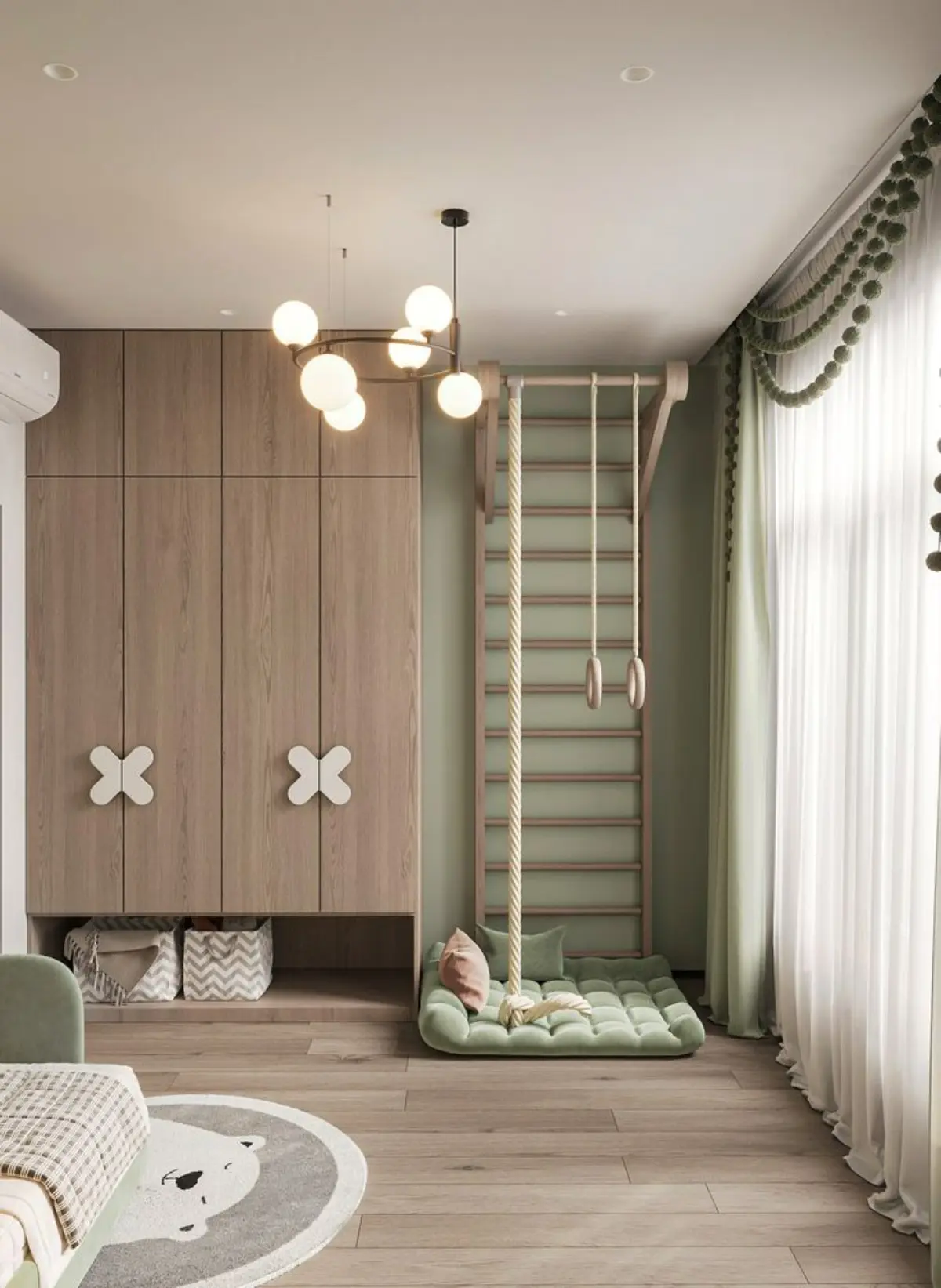 کمد دیواری مدرن چوبی قهوهای روشن با دستگیره سفید