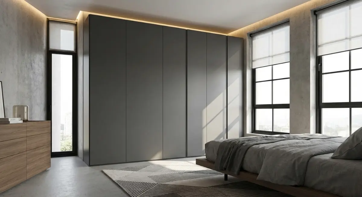 کمد دیواری مدرن پلی اورتان طوسی بدون دستگیره