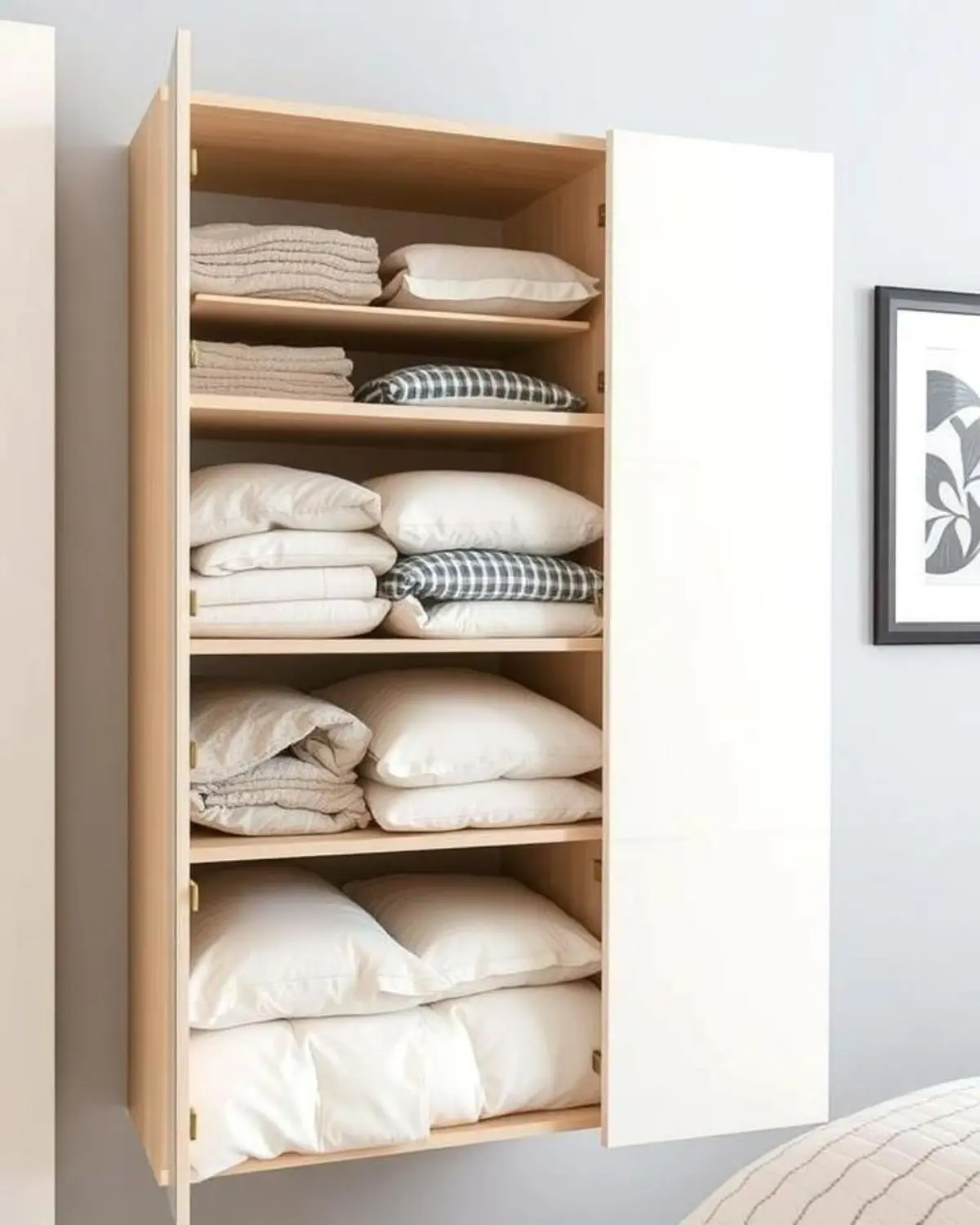 کمد دیواری مدرن سفید با طبقه چوبی