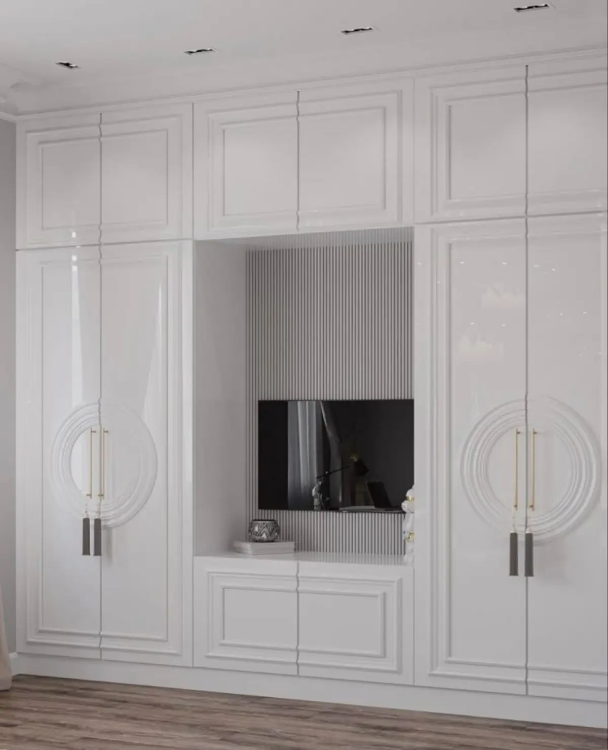 کمد دیواری نئوکلاسیک سفید با تلویزیون