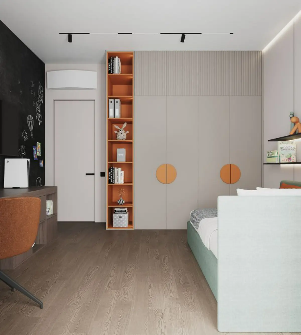 کمد دیواری مدرن طوسی نارنجی با شلف