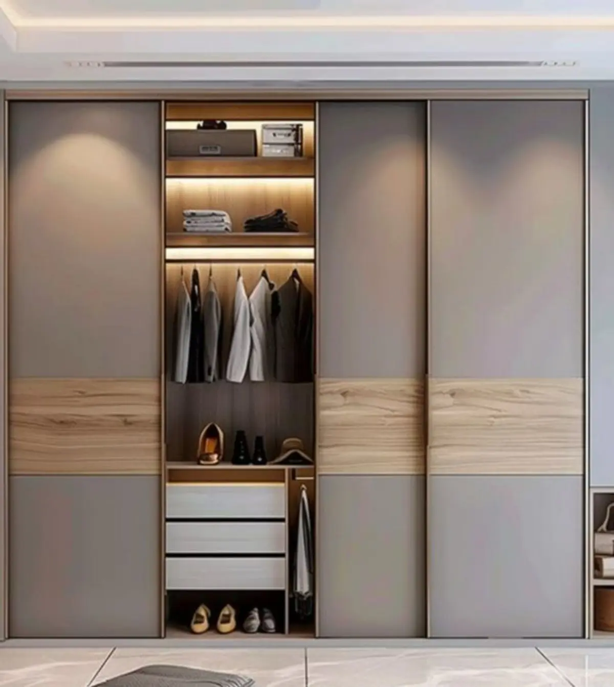 کمد دیواری مدرن طوسی چوبی