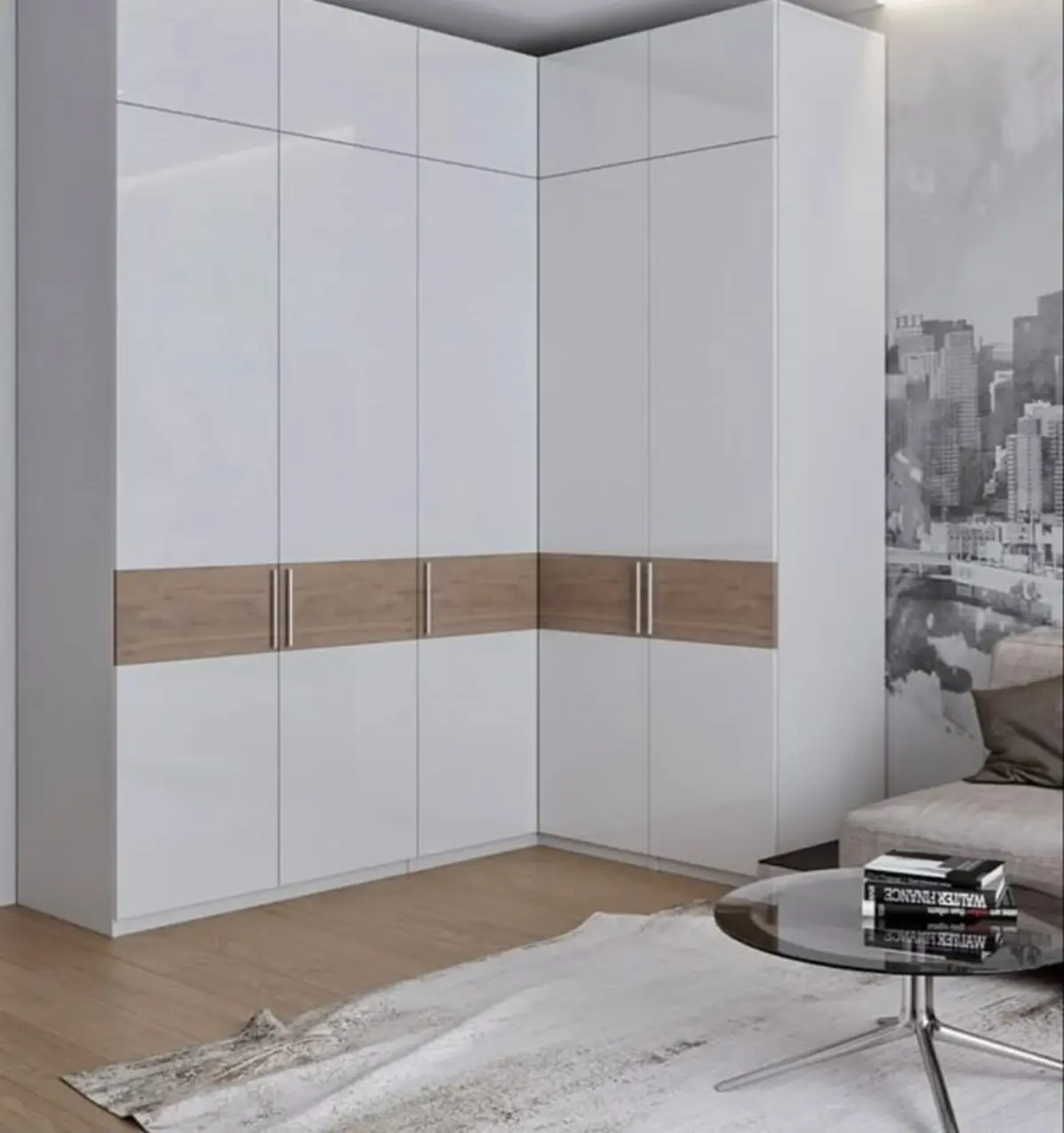 کمد دیواری کنج هایگلاس سفید مدرن