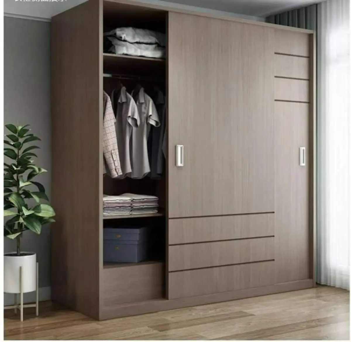 کمد دیواری قهوهای با درب ریلی