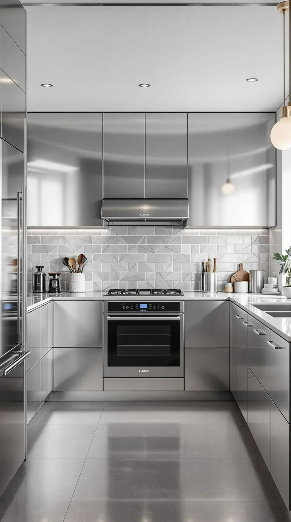 کابینت مدرن فلزی طوسی بدون دستگیره