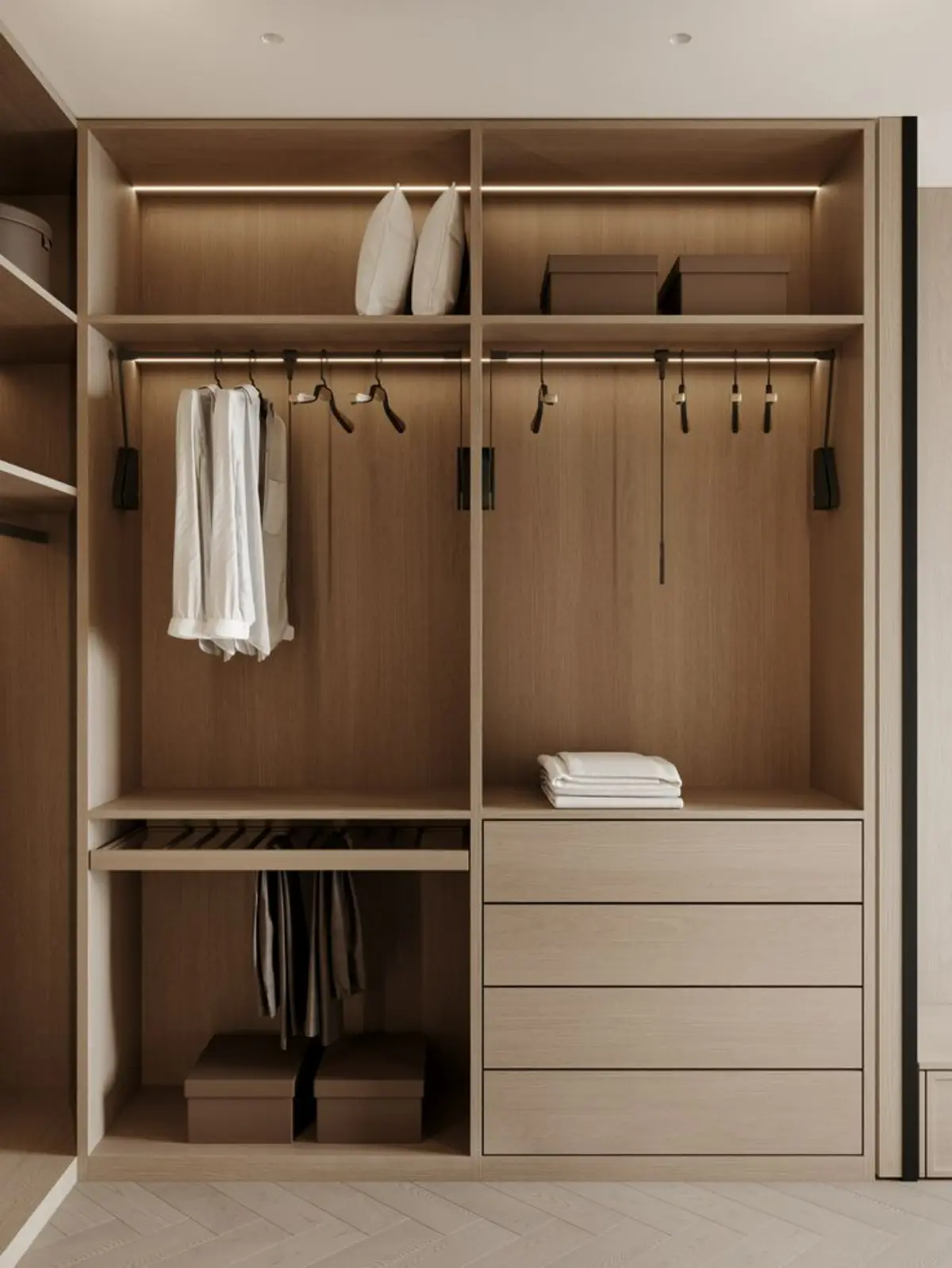 پارتیشنبندی کمد دیواری با کشو و جای آویز