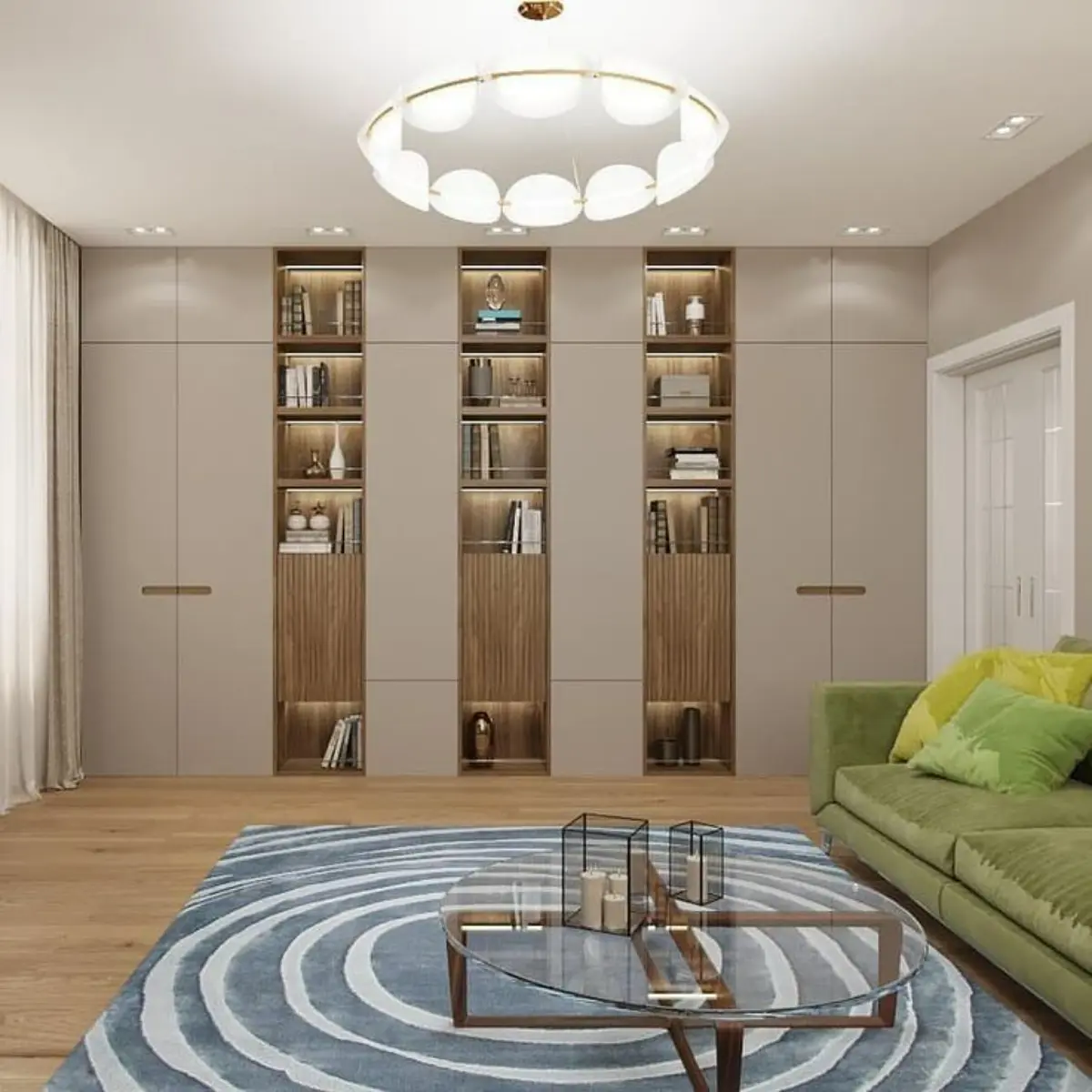 کمد دیواری مدرن کرم با شلف