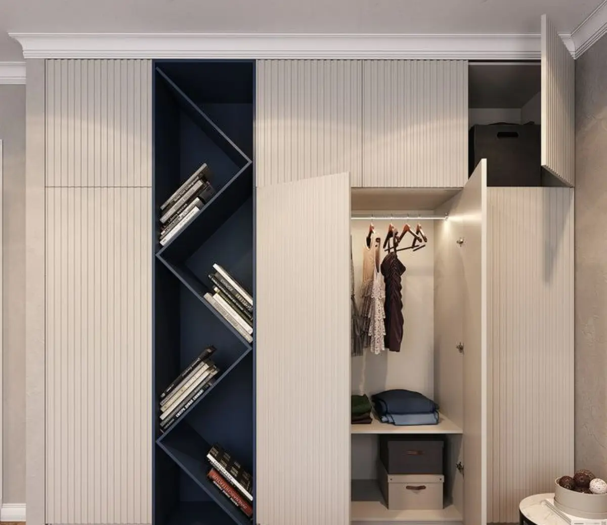 کمد دیواری و کتابخانه مورب مدرن