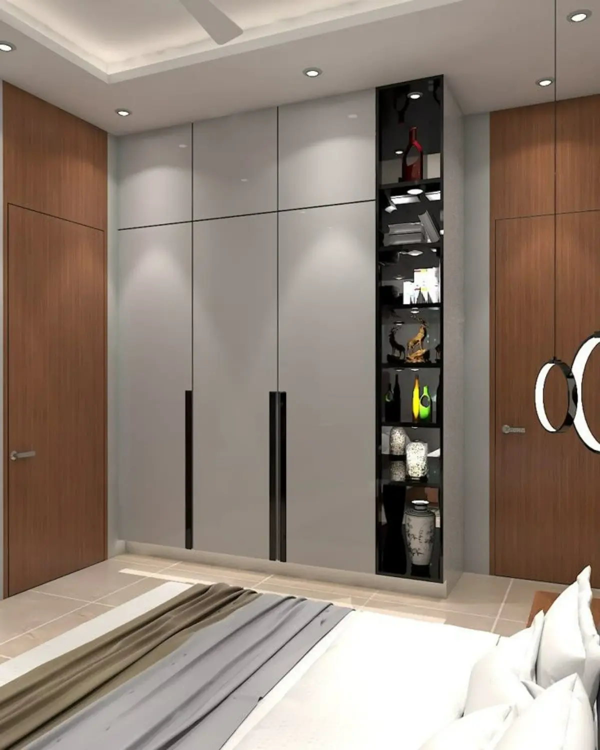 کمد دیواری پلی اورتان طوسی با کتابخانه