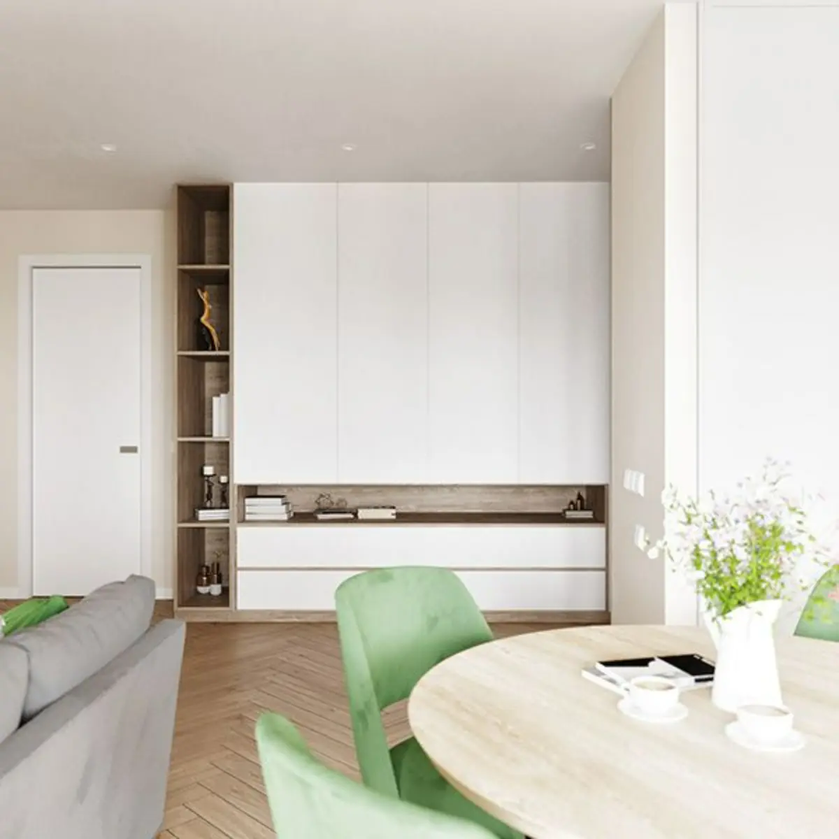 کمد دیواری هایگلاس سفید با شلف در پذیرایی