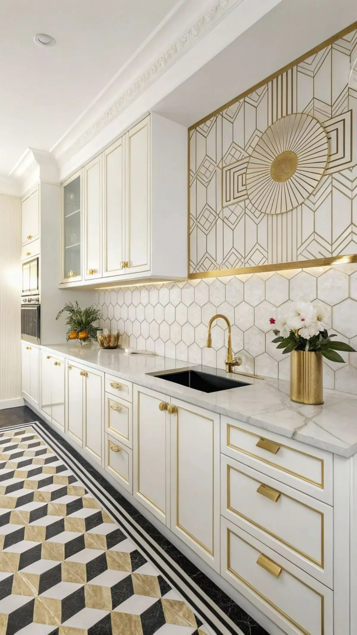 کابینت ممبران نئوکلاسیک ممبران سفید با دستگیره طلایی