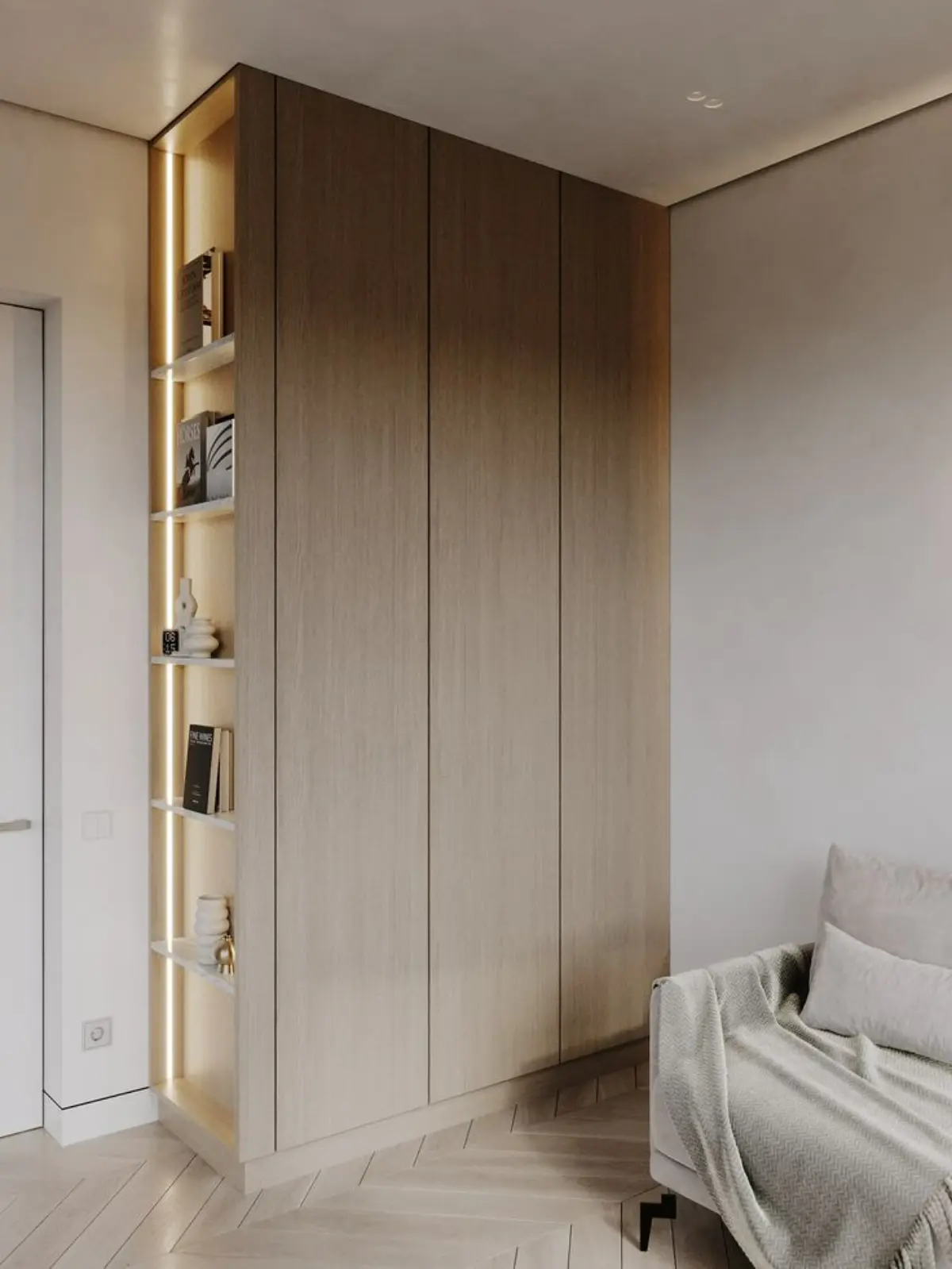 کمد دیواری مدرن روکش چوبی با شلف